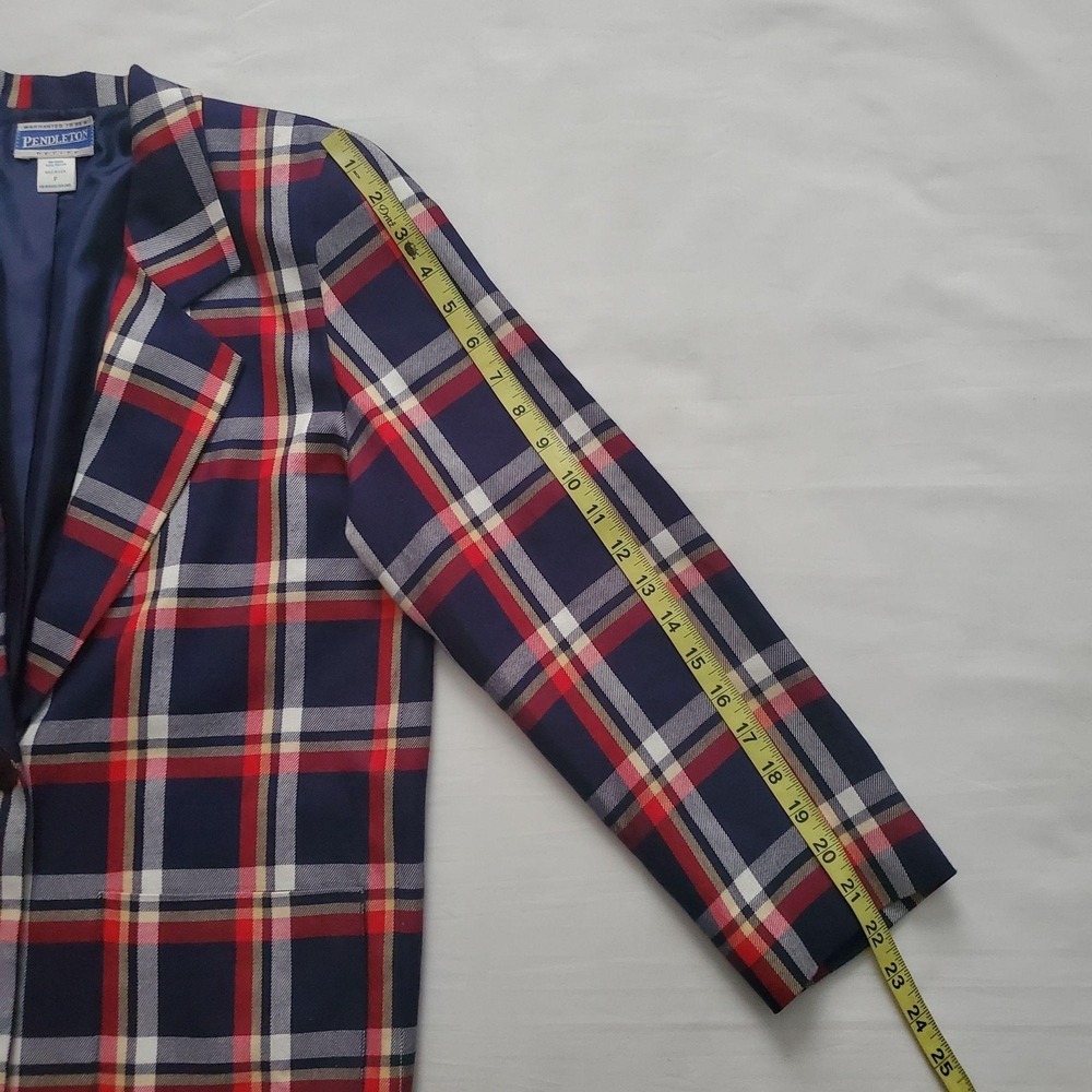 Pendleton Women's Vintage Red Blue Tartan Plaid Blazer Jacket Top Size Petite - Picture 11 of 12